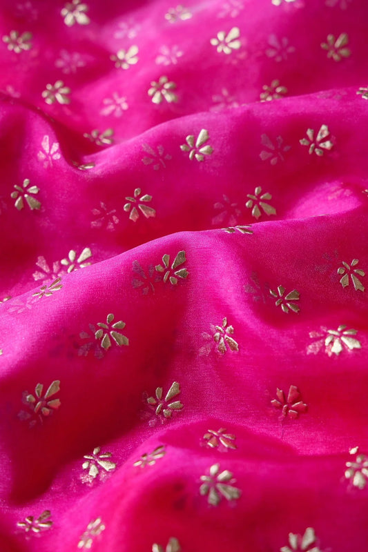AIzaSyBcstauz-XMPRhEY21AUzeo032pxrXB5Ug - Fuchsia Tie & Dye Shibori Small Floral Motif Foil Print On Organza Fabric