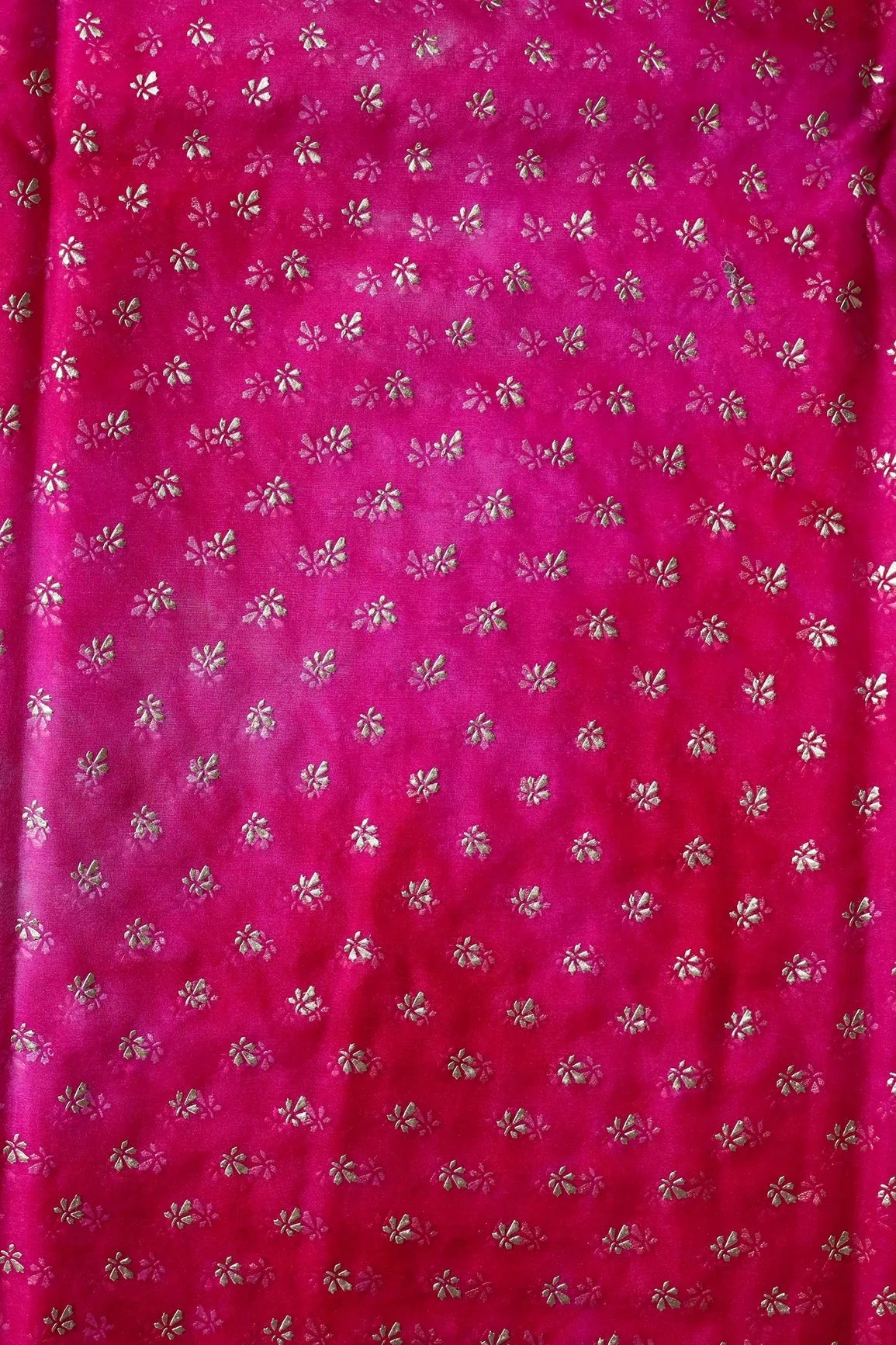 AIzaSyBcstauz-XMPRhEY21AUzeo032pxrXB5Ug - Fuchsia Tie & Dye Shibori Small Floral Motif Foil Print On Organza Fabric
