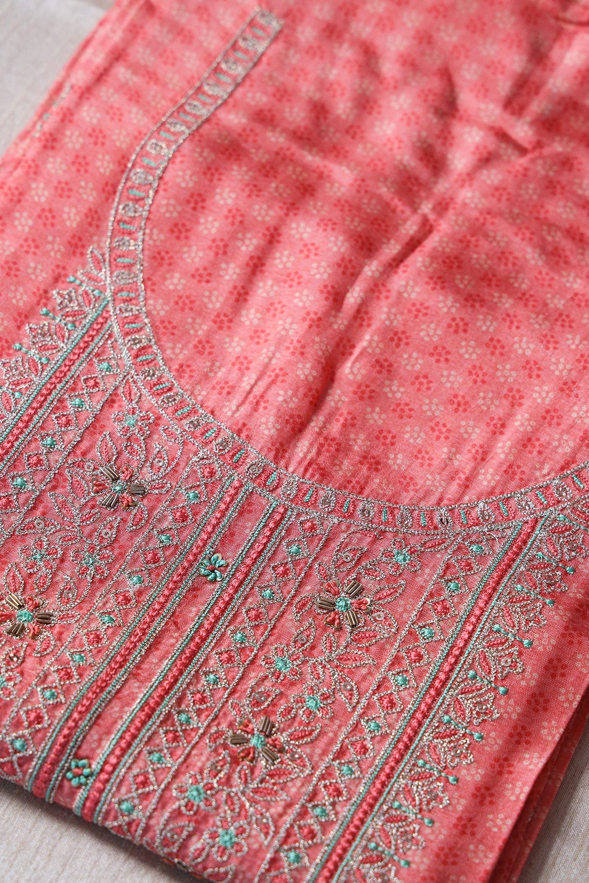 AIzaSyBcstauz-XMPRhEY21AUzeo032pxrXB5Ug - Gajri Pink Semi Stitched Pure Dola Silk Suit Set (3 piece)