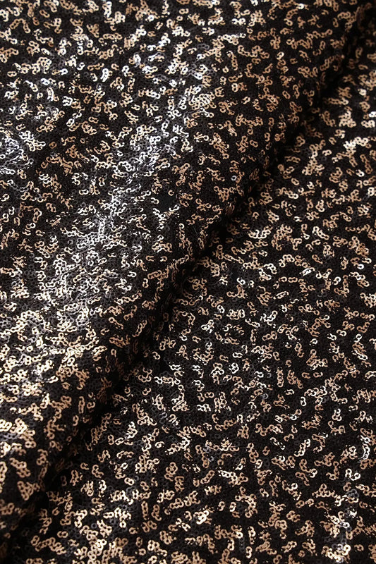 AIzaSyBcstauz-XMPRhEY21AUzeo032pxrXB5Ug - Gold And Black Sequins All Over Embroidery On Black Viscose Georgette Fabric