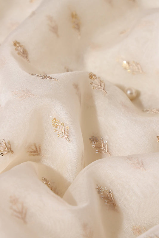 AIzaSyBcstauz-XMPRhEY21AUzeo032pxrXB5Ug - Gold And Silver Sequins Beautiful Small Floral Motif Embroidery Work On Cream Organza Fabric