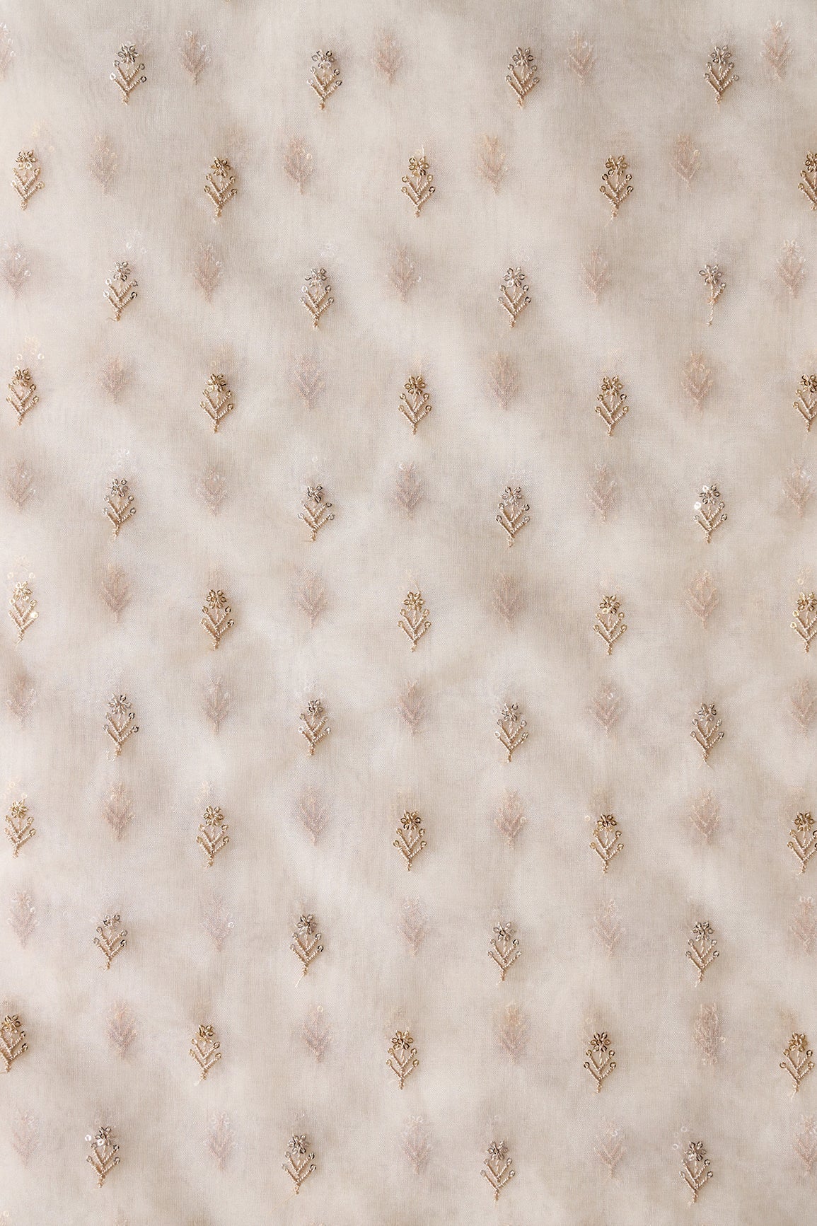 AIzaSyBcstauz-XMPRhEY21AUzeo032pxrXB5Ug - Gold And Silver Sequins Beautiful Small Floral Motif Embroidery Work On Cream Organza Fabric