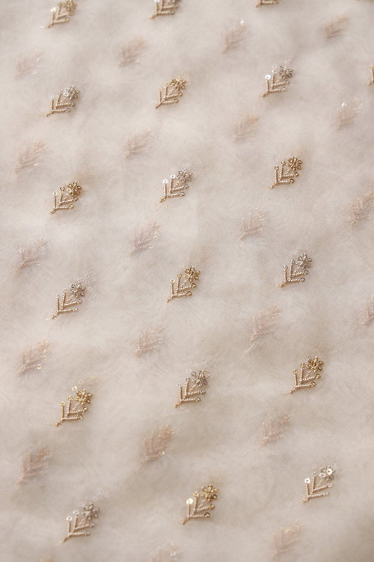 AIzaSyBcstauz-XMPRhEY21AUzeo032pxrXB5Ug - Gold And Silver Sequins Beautiful Small Floral Motif Embroidery Work On Cream Organza Fabric