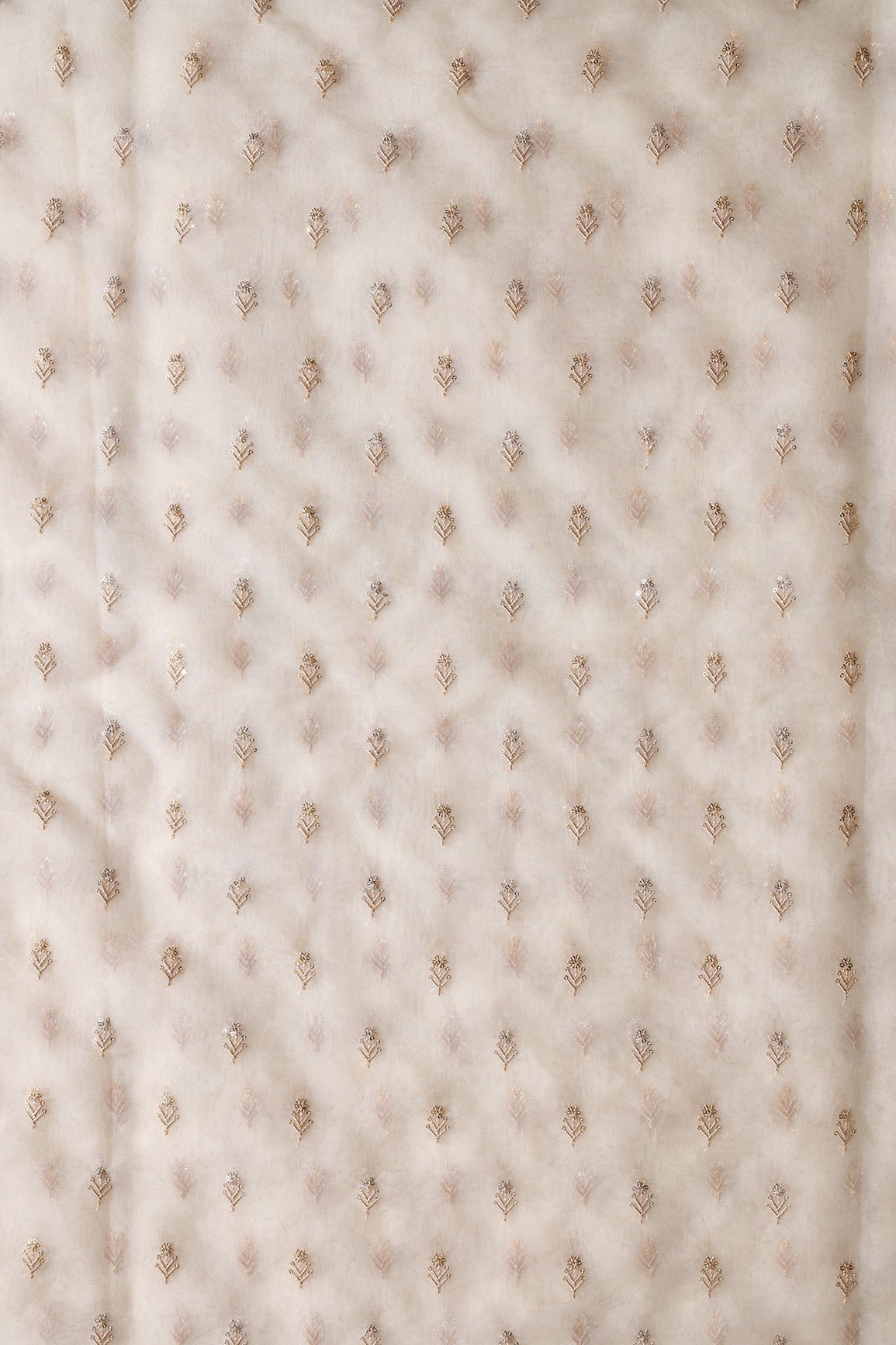 AIzaSyBcstauz-XMPRhEY21AUzeo032pxrXB5Ug - Gold And Silver Sequins Beautiful Small Floral Motif Embroidery Work On Cream Organza Fabric