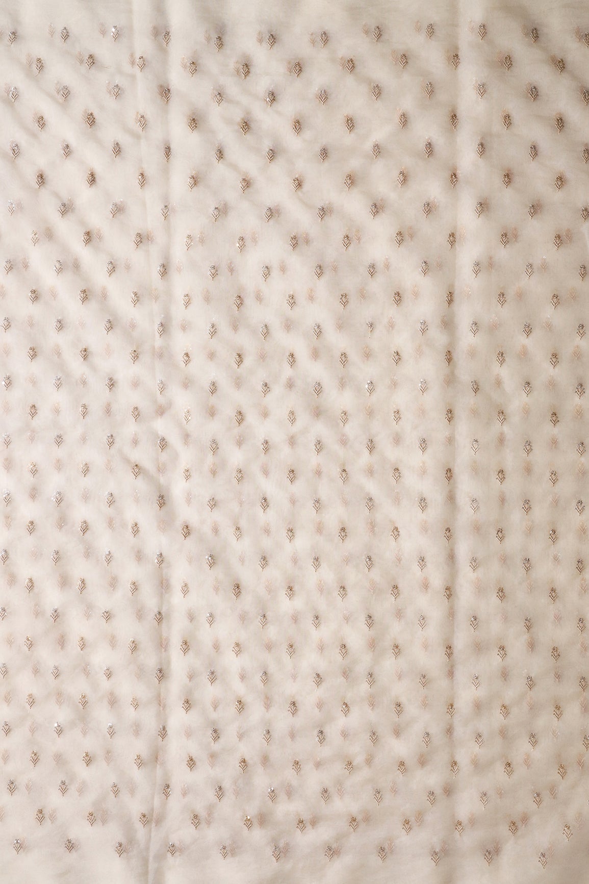 AIzaSyBcstauz-XMPRhEY21AUzeo032pxrXB5Ug - Gold And Silver Sequins Beautiful Small Floral Motif Embroidery Work On Cream Organza Fabric