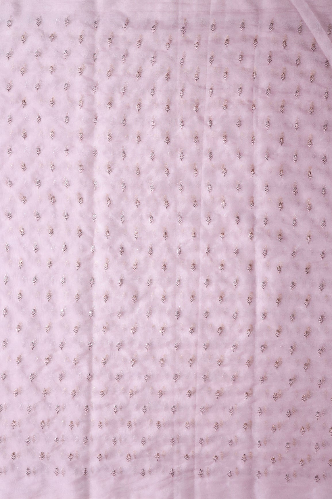 AIzaSyBcstauz-XMPRhEY21AUzeo032pxrXB5Ug - Gold And Silver Sequins Beautiful Small Floral Motif Embroidery Work On Pastel Pink Organza Fabric