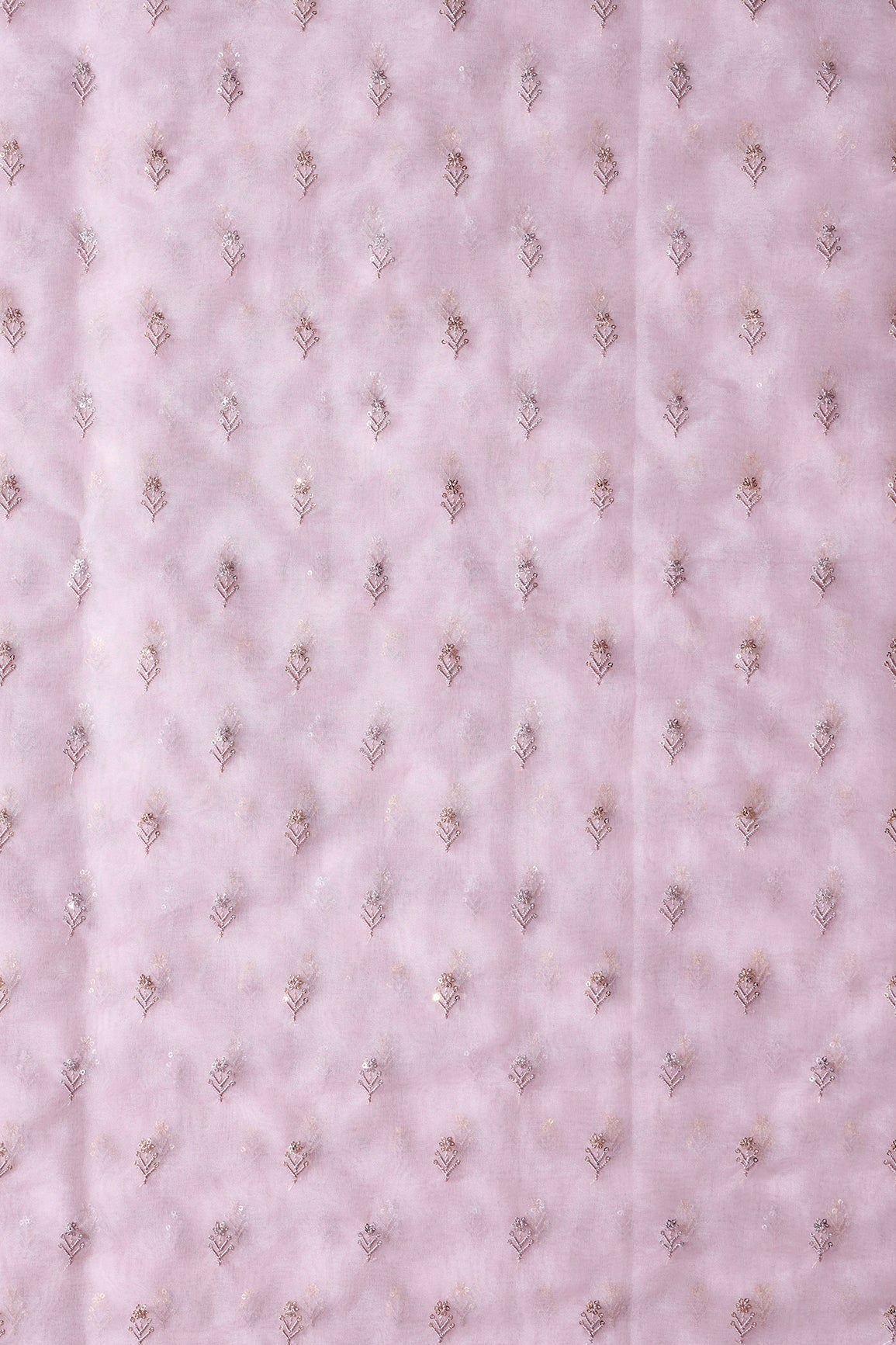 AIzaSyBcstauz-XMPRhEY21AUzeo032pxrXB5Ug - Gold And Silver Sequins Beautiful Small Floral Motif Embroidery Work On Pastel Pink Organza Fabric