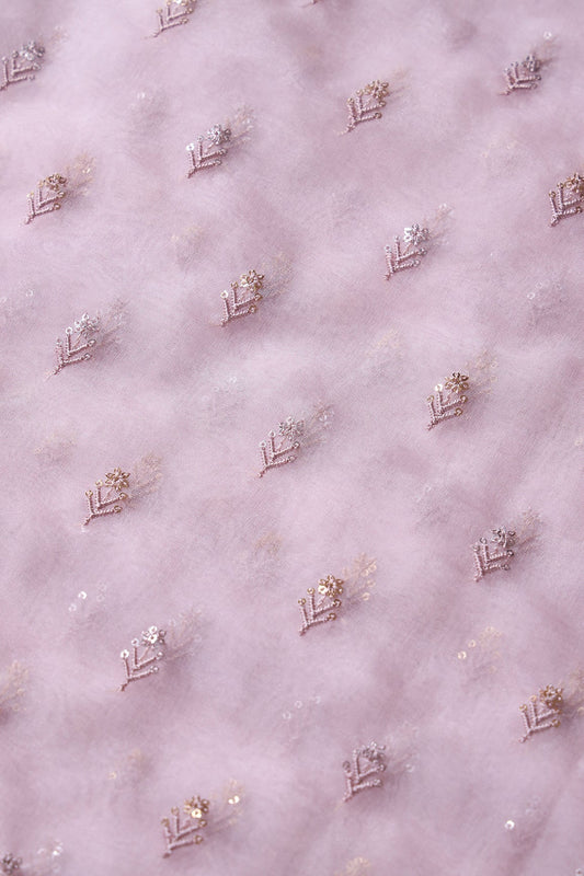 AIzaSyBcstauz-XMPRhEY21AUzeo032pxrXB5Ug - Gold And Silver Sequins Beautiful Small Floral Motif Embroidery Work On Pastel Pink Organza Fabric