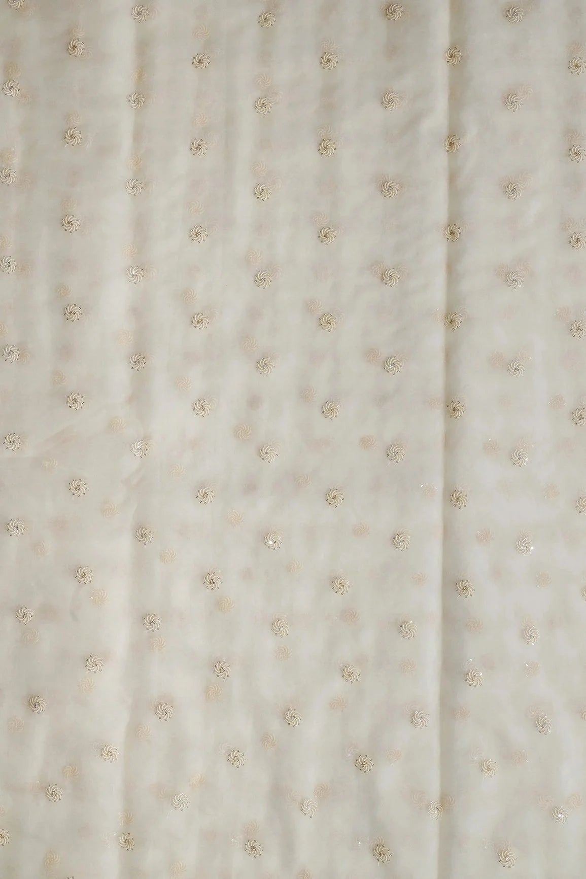 AIzaSyBcstauz-XMPRhEY21AUzeo032pxrXB5Ug - Gold And Silver Sequins Beautiful Small Motif Embroidery Work On Cream Organza Fabric