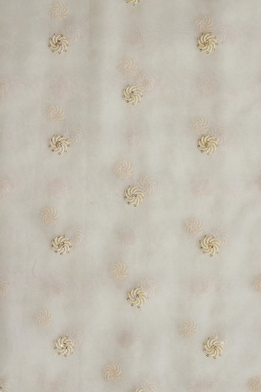 AIzaSyBcstauz-XMPRhEY21AUzeo032pxrXB5Ug - Gold And Silver Sequins Beautiful Small Motif Embroidery Work On Cream Organza Fabric