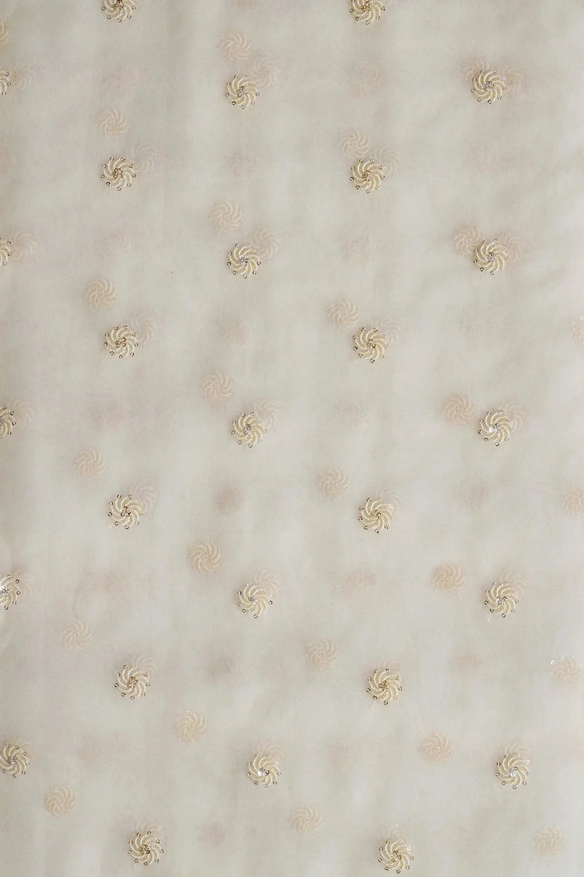 AIzaSyBcstauz-XMPRhEY21AUzeo032pxrXB5Ug - Gold And Silver Sequins Beautiful Small Motif Embroidery Work On Cream Organza Fabric