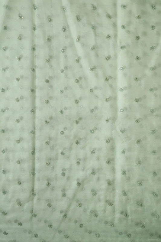 AIzaSyBcstauz-XMPRhEY21AUzeo032pxrXB5Ug - Gold And Silver Sequins Beautiful Small Motif Embroidery Work On Pastel Olive Organza Fabric