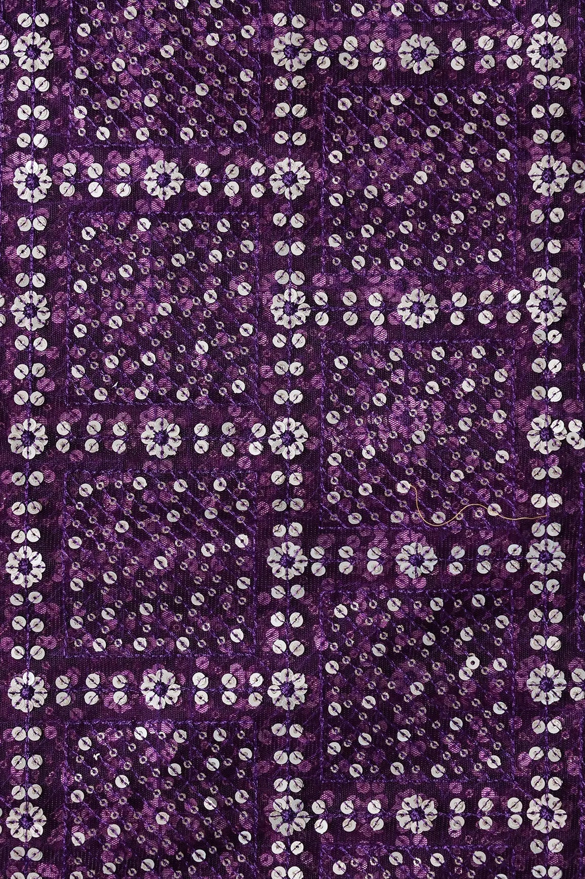 AIzaSyBcstauz-XMPRhEY21AUzeo032pxrXB5Ug - Gold And Silver Sequins Checks Embroidery On Wine Soft Net Fabric