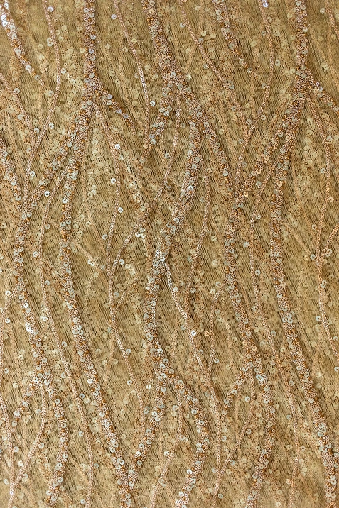 AIzaSyBcstauz-XMPRhEY21AUzeo032pxrXB5Ug - Gold And Silver Sequins With Beige Thread Embroidery on Beige Soft Net