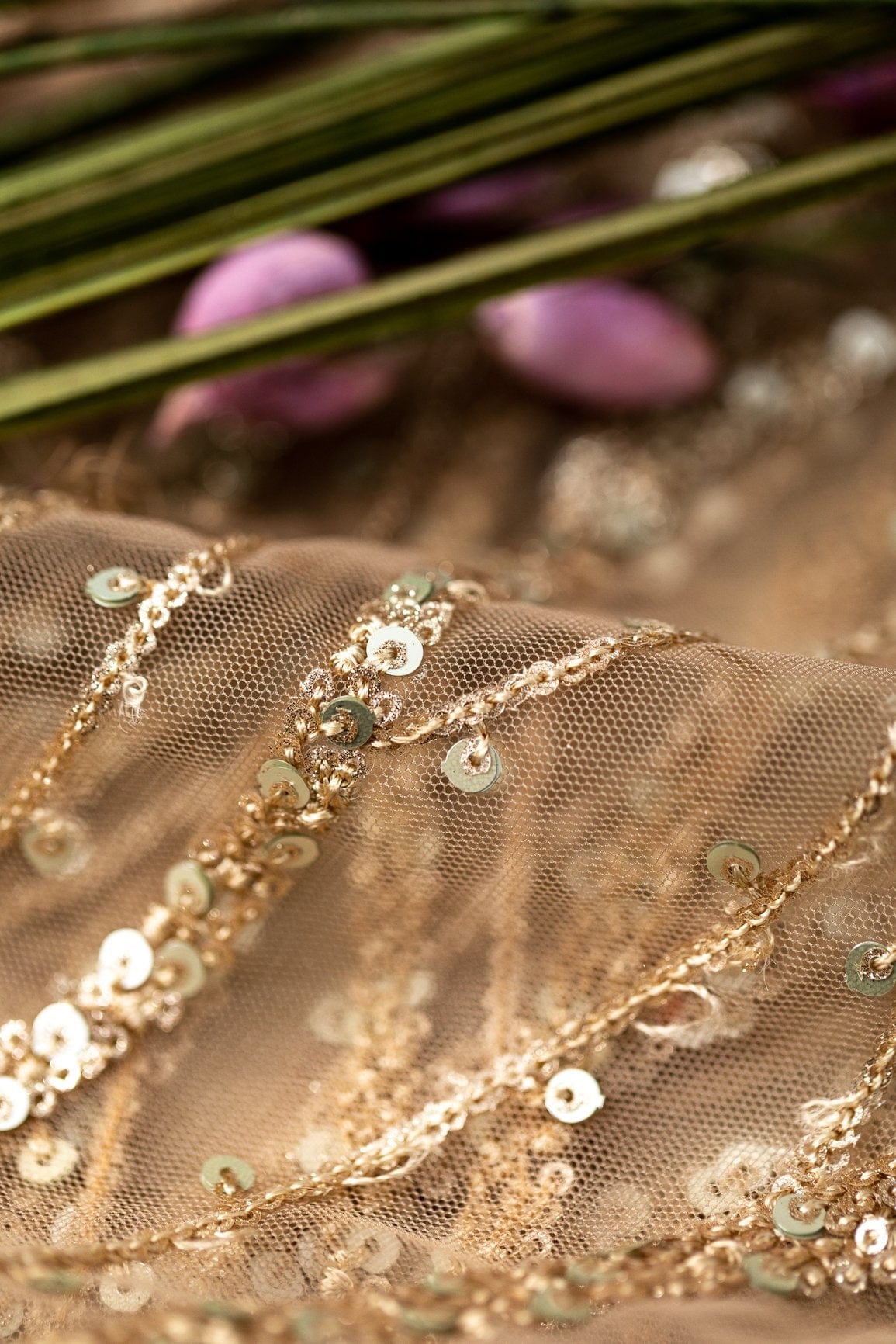 AIzaSyBcstauz-XMPRhEY21AUzeo032pxrXB5Ug - Gold And Silver Sequins With Beige Thread Embroidery on Beige Soft Net