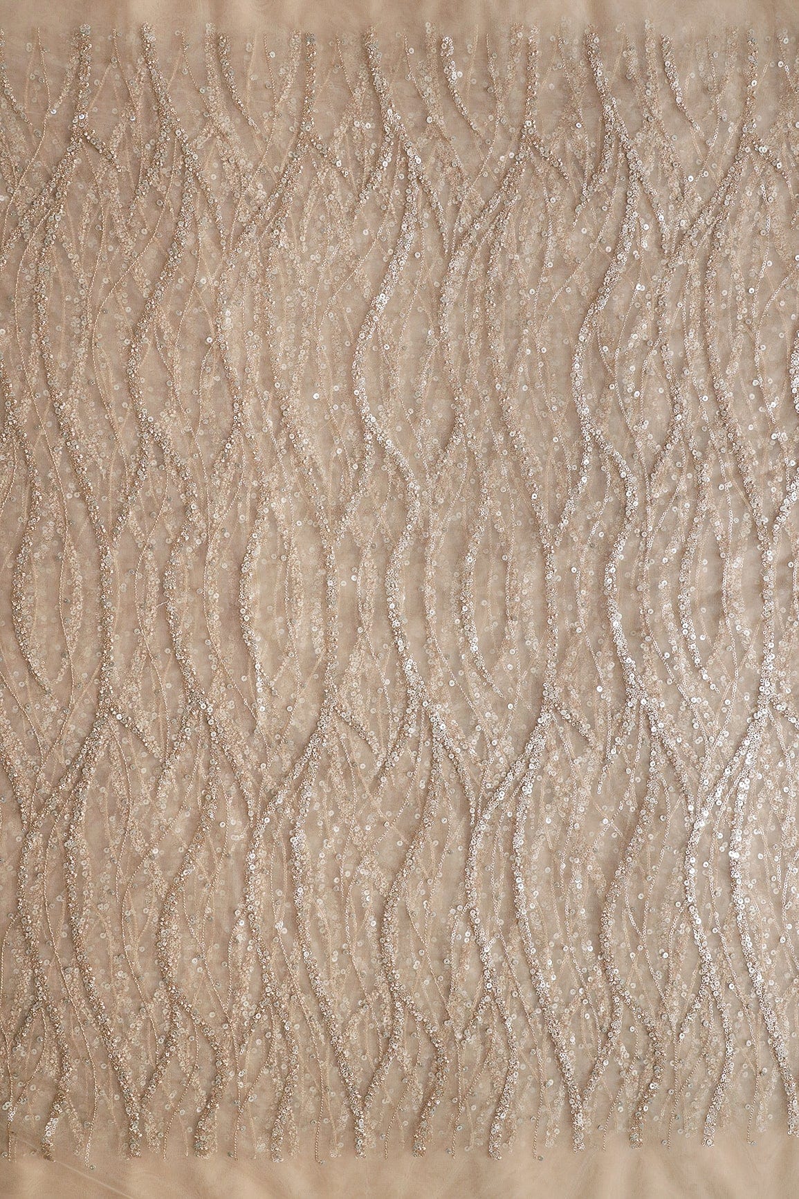 AIzaSyBcstauz-XMPRhEY21AUzeo032pxrXB5Ug - Gold And Silver Sequins With Beige Thread Wavy Embroidery On Light Beige Soft Net