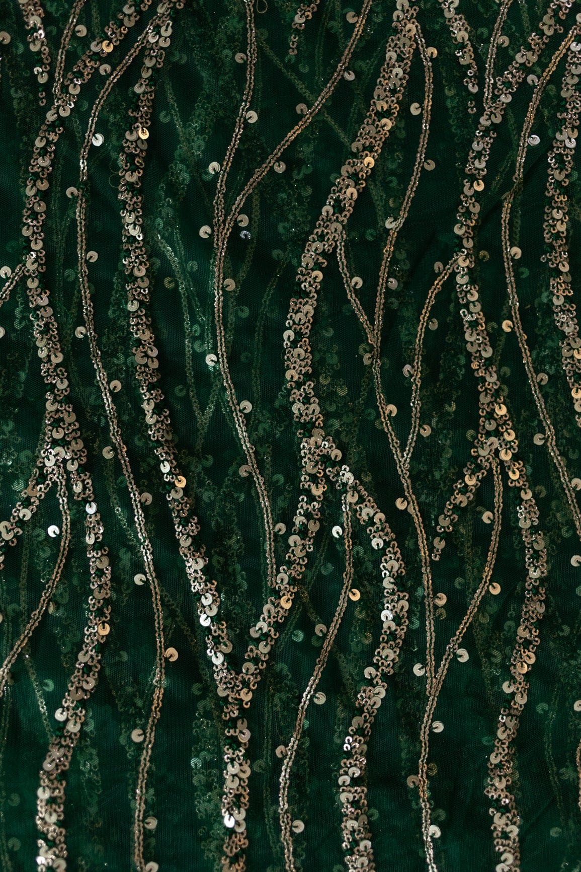 AIzaSyBcstauz-XMPRhEY21AUzeo032pxrXB5Ug - Gold And Silver Sequins With Bottle Green Thread Embroidery on Bottle Green Soft Net