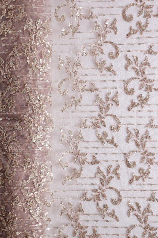 AIzaSyBcstauz-XMPRhEY21AUzeo032pxrXB5Ug - Gold And Silver Sequins With Mauve Thread Abstract Embroidery Work On Mauve Soft Net Fabric