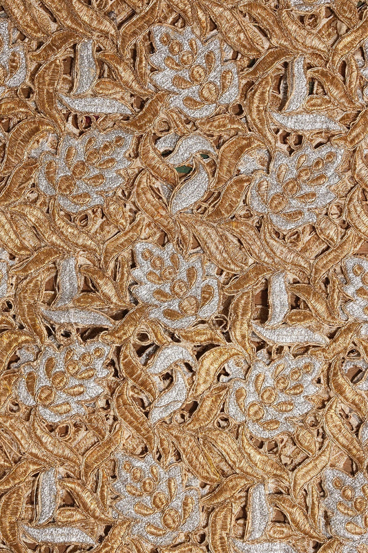 AIzaSyBcstauz-XMPRhEY21AUzeo032pxrXB5Ug - Gold And Silver Zari Floral Embroidery Cut Work Fabric