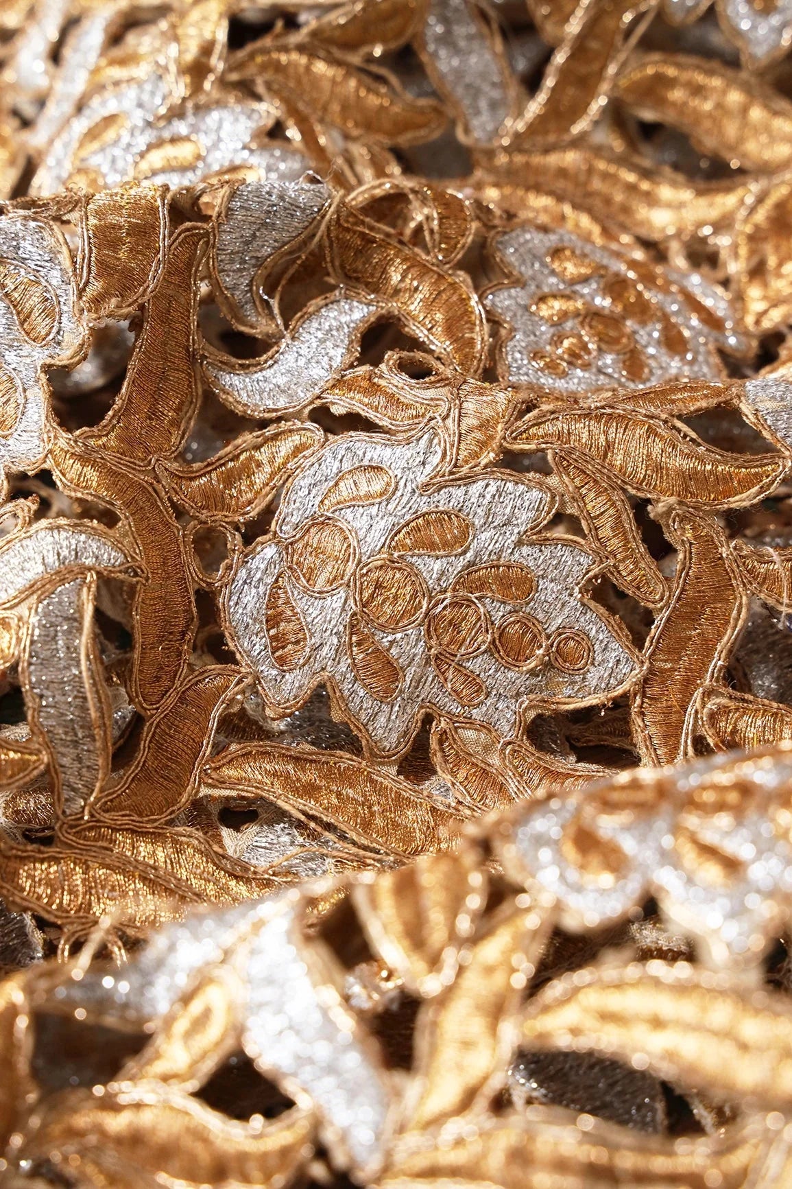 AIzaSyBcstauz-XMPRhEY21AUzeo032pxrXB5Ug - Gold And Silver Zari Floral Embroidery Cut Work Fabric