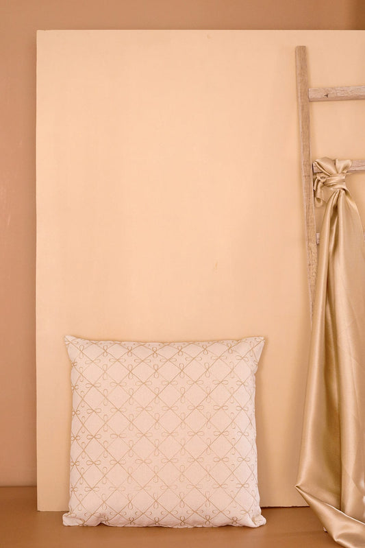 AIzaSyBcstauz-XMPRhEY21AUzeo032pxrXB5Ug - Gold Embroidery on off white cotton Cushion Cover (16*16 inches)