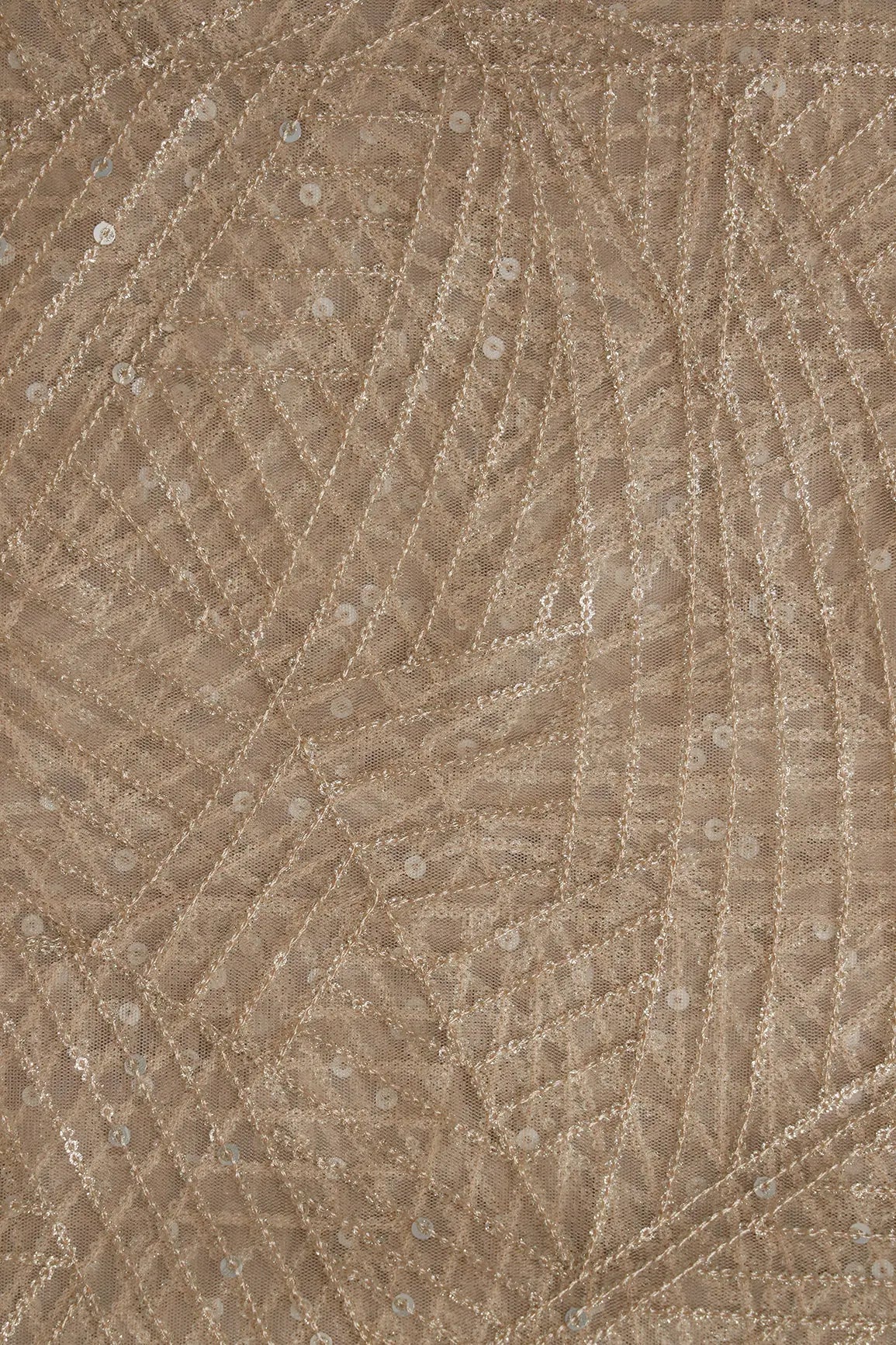 AIzaSyBcstauz-XMPRhEY21AUzeo032pxrXB5Ug - Gold Glitter Small Sequins Geometric Embroidery On Beige Soft Net Fabric