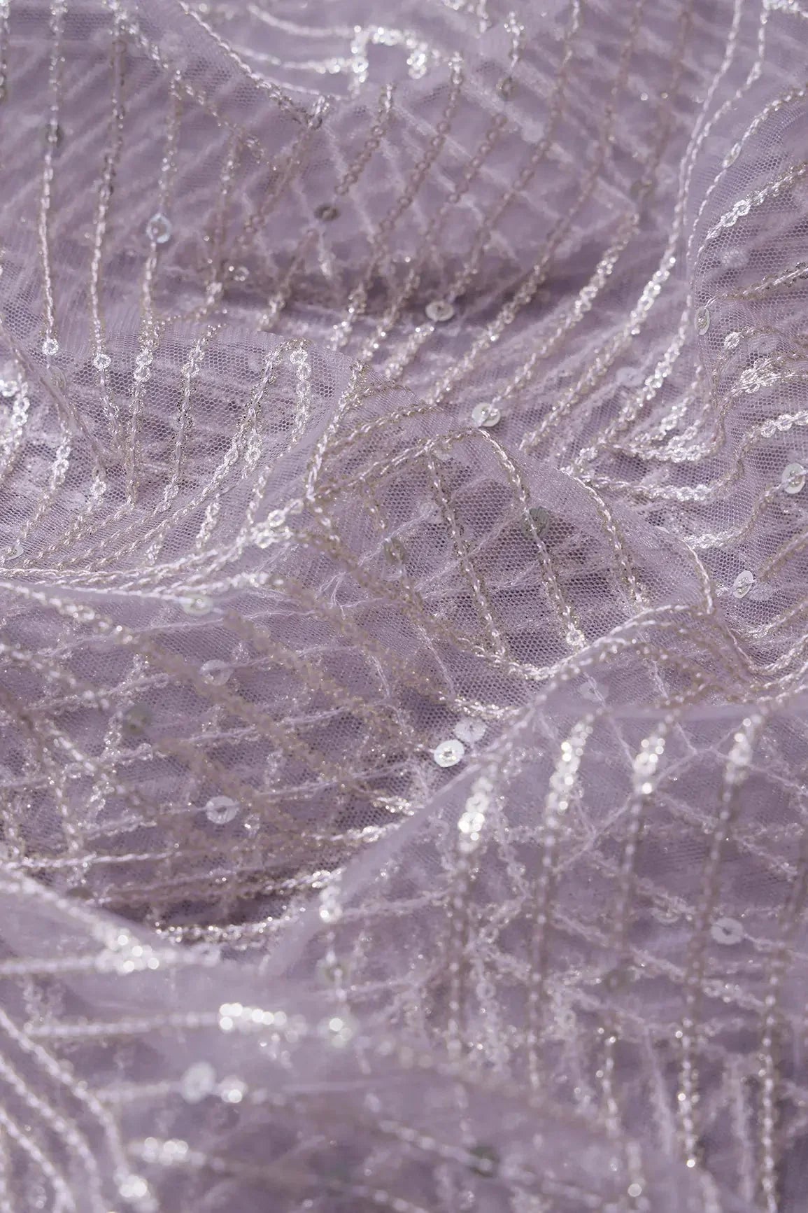 AIzaSyBcstauz-XMPRhEY21AUzeo032pxrXB5Ug - Gold Glitter Small Sequins Geometric Embroidery On Lavender Soft Net Fabric