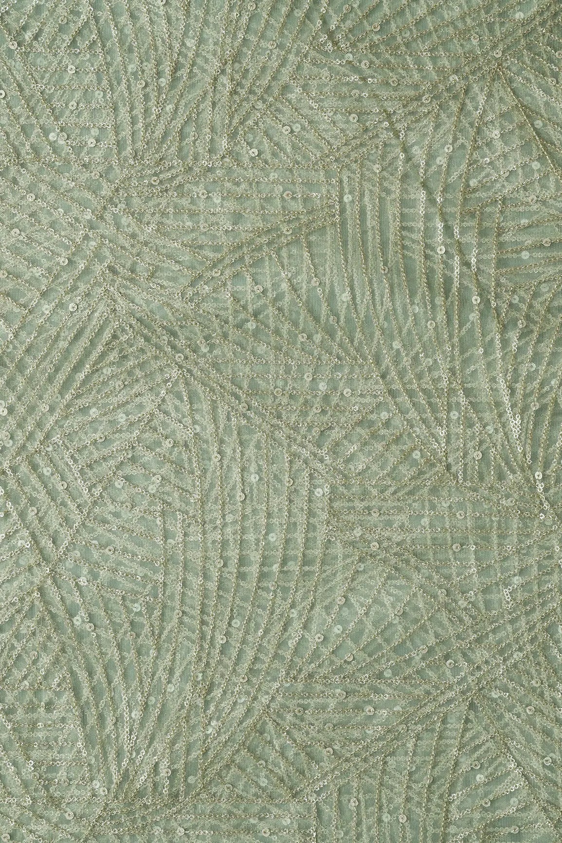 AIzaSyBcstauz-XMPRhEY21AUzeo032pxrXB5Ug - Gold Glitter Small Sequins Geometric Embroidery On Olive Soft Net Fabric