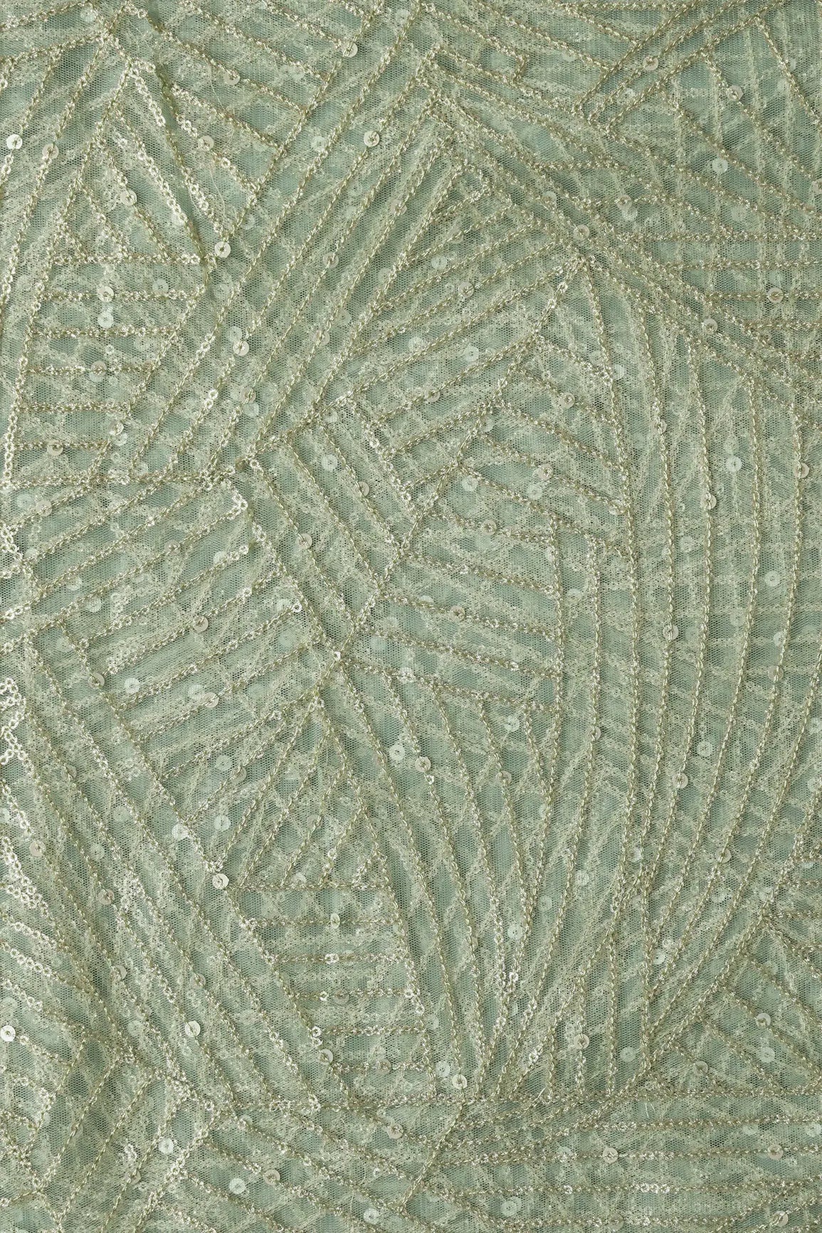 AIzaSyBcstauz-XMPRhEY21AUzeo032pxrXB5Ug - Gold Glitter Small Sequins Geometric Embroidery On Olive Soft Net Fabric