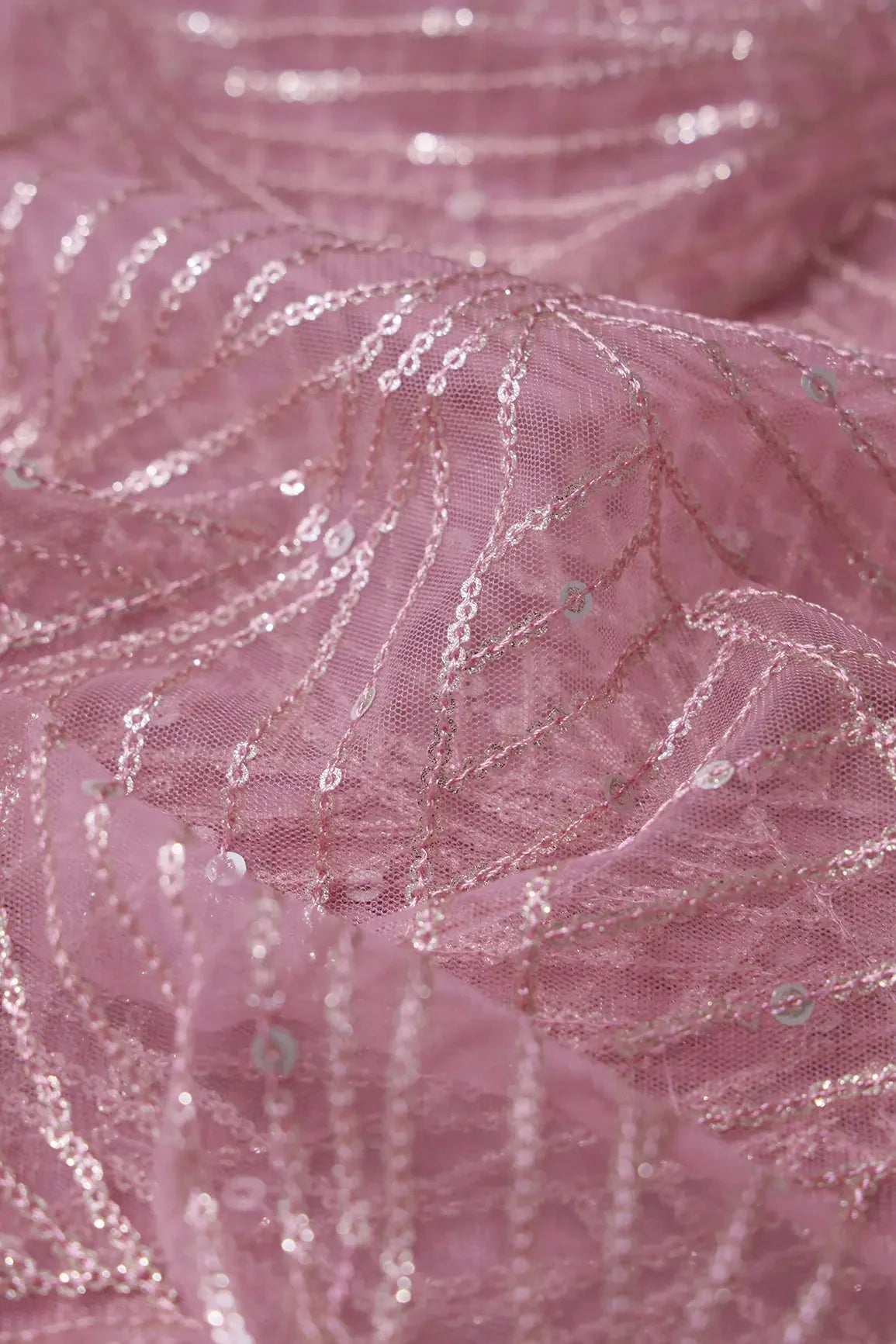 AIzaSyBcstauz-XMPRhEY21AUzeo032pxrXB5Ug - Gold Glitter Small Sequins Geometric Embroidery On Pink Soft Net Fabric