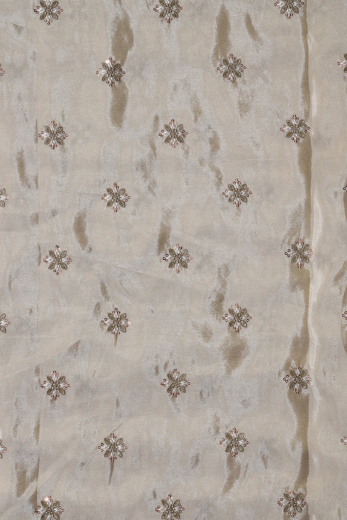 AIzaSyBcstauz-XMPRhEY21AUzeo032pxrXB5Ug - Gold Sequins And Zari Floral Booti Embroidery Work On Dyeable Pure Viscose Zari Tissue Fabric