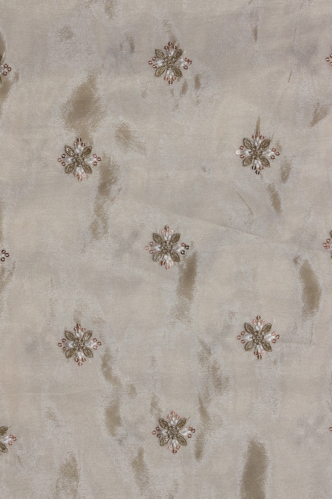 AIzaSyBcstauz-XMPRhEY21AUzeo032pxrXB5Ug - Gold Sequins And Zari Floral Booti Embroidery Work On Dyeable Pure Viscose Zari Tissue Fabric