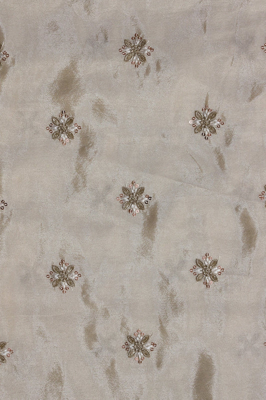 AIzaSyBcstauz-XMPRhEY21AUzeo032pxrXB5Ug - Gold Sequins And Zari Floral Booti Embroidery Work On Dyeable Pure Viscose Zari Tissue Fabric