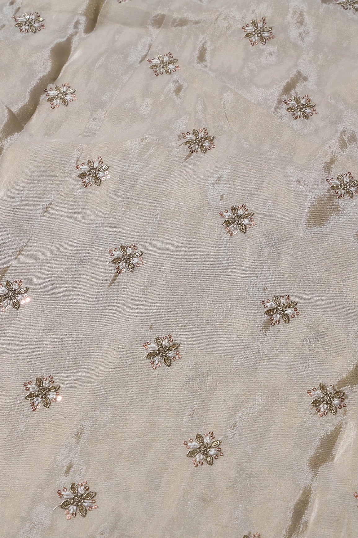 AIzaSyBcstauz-XMPRhEY21AUzeo032pxrXB5Ug - Gold Sequins And Zari Floral Booti Embroidery Work On Dyeable Pure Viscose Zari Tissue Fabric