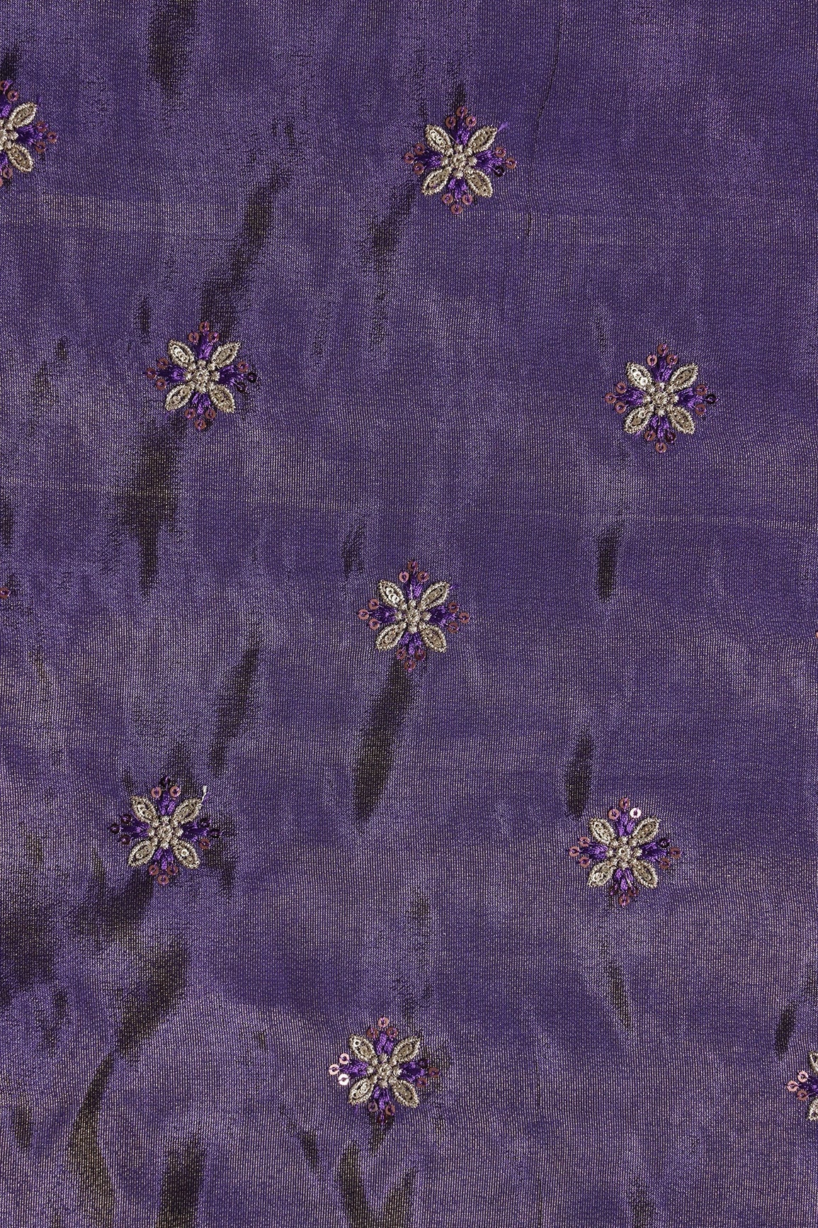 AIzaSyBcstauz-XMPRhEY21AUzeo032pxrXB5Ug - Gold Sequins And Zari Floral Booti Embroidery Work On Purple Pure Viscose Zari Tissue Fabric