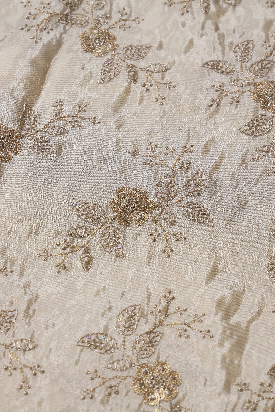 AIzaSyBcstauz-XMPRhEY21AUzeo032pxrXB5Ug - Gold Sequins And Zari Floral Embroidery Work On Dyeable Pure Viscose Zari Tissue Fabric