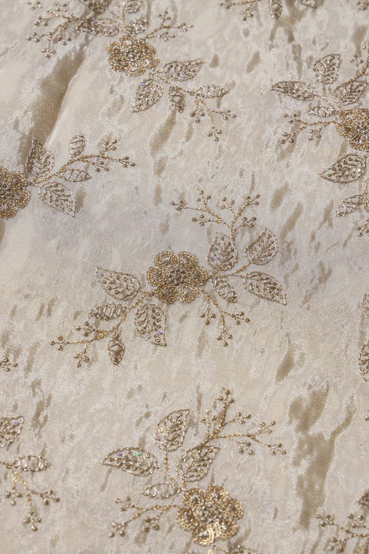 AIzaSyBcstauz-XMPRhEY21AUzeo032pxrXB5Ug - Gold Sequins And Zari Floral Embroidery Work On Dyeable Pure Viscose Zari Tissue Fabric