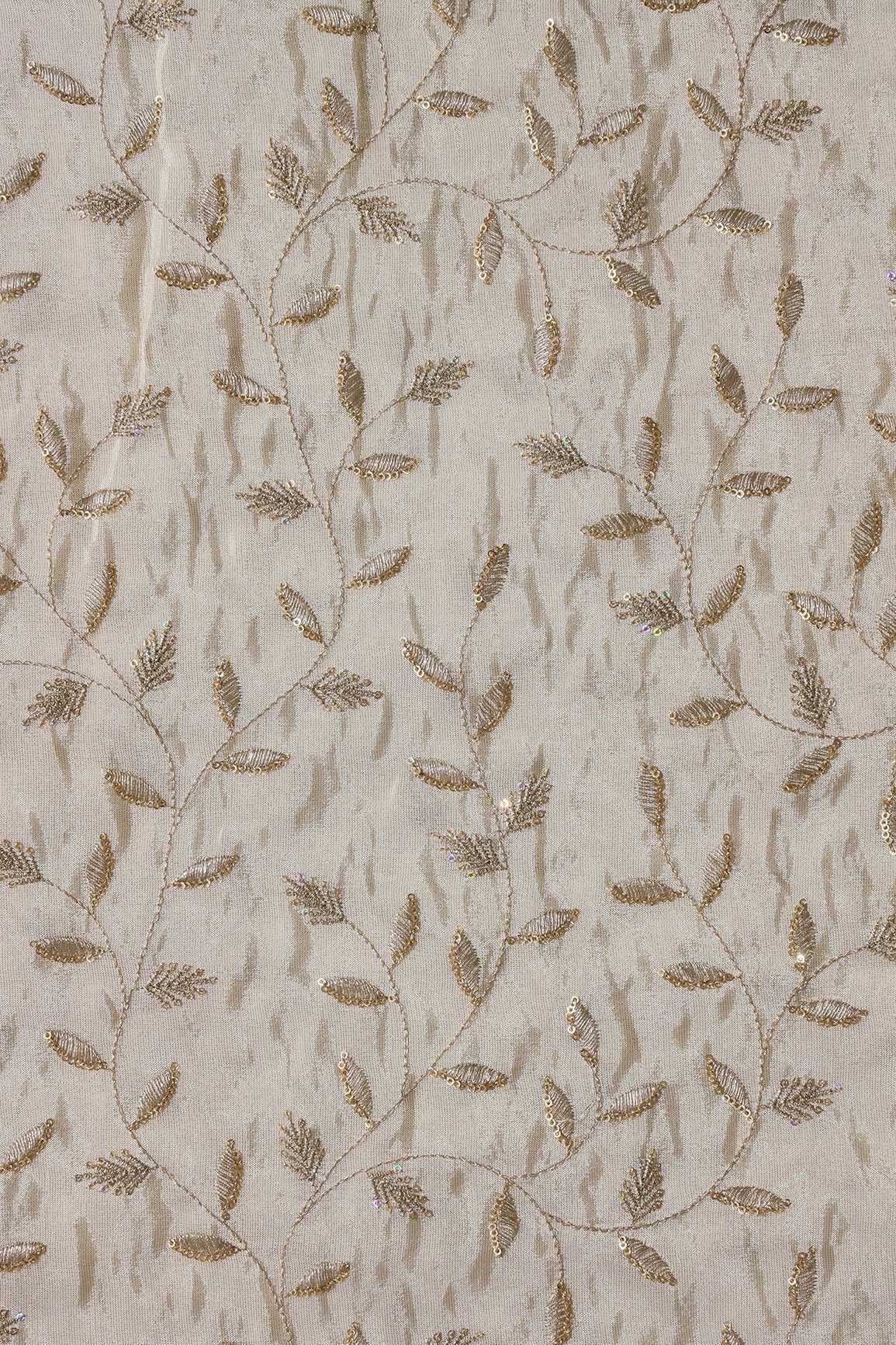 AIzaSyBcstauz-XMPRhEY21AUzeo032pxrXB5Ug - Gold Sequins And Zari Leafy Embroidery Work On Dyeable Pure Viscose Zari Tissue Fabric