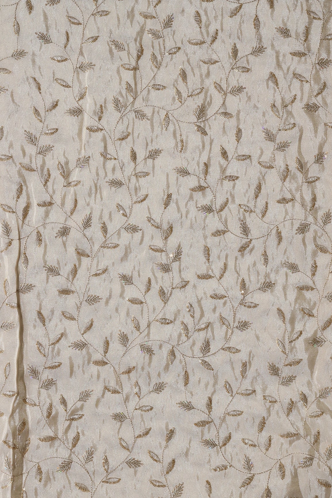 AIzaSyBcstauz-XMPRhEY21AUzeo032pxrXB5Ug - Gold Sequins And Zari Leafy Embroidery Work On Dyeable Pure Viscose Zari Tissue Fabric