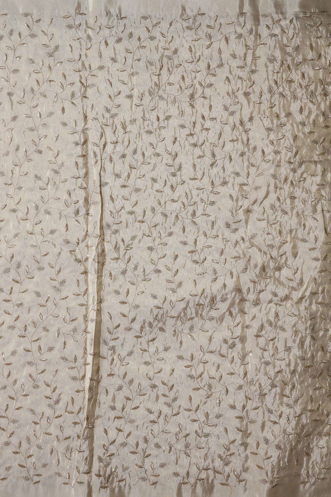 AIzaSyBcstauz-XMPRhEY21AUzeo032pxrXB5Ug - Gold Sequins And Zari Leafy Embroidery Work On Dyeable Pure Viscose Zari Tissue Fabric