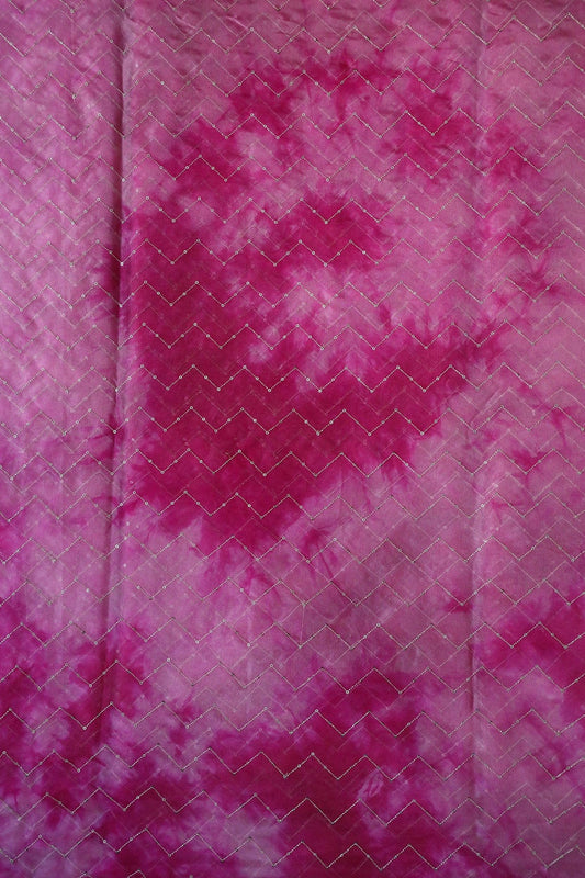AIzaSyBcstauz-XMPRhEY21AUzeo032pxrXB5Ug - Gold Sequins Chevron Embroidery Work On Tie & Dye Dark Pink Organza Fabric