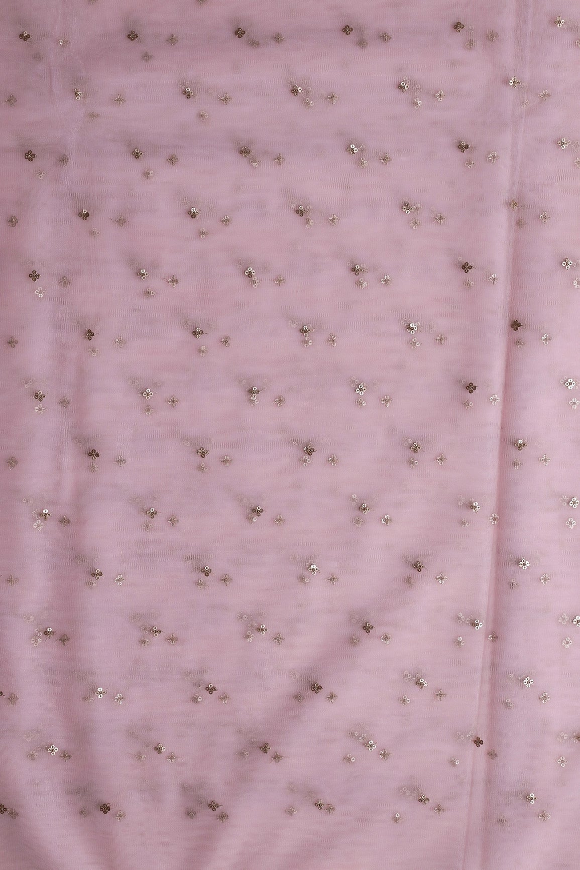 AIzaSyBcstauz-XMPRhEY21AUzeo032pxrXB5Ug - Gold Sequins Small Motif Embroidery Work On Baby Pink Soft Net Fabric