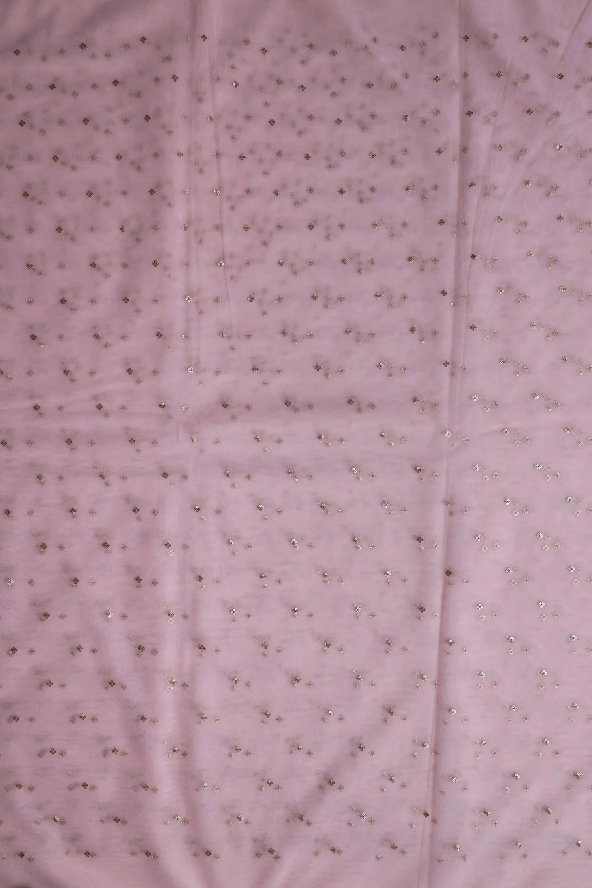 AIzaSyBcstauz-XMPRhEY21AUzeo032pxrXB5Ug - Gold Sequins Small Motif Embroidery Work On Baby Pink Soft Net Fabric