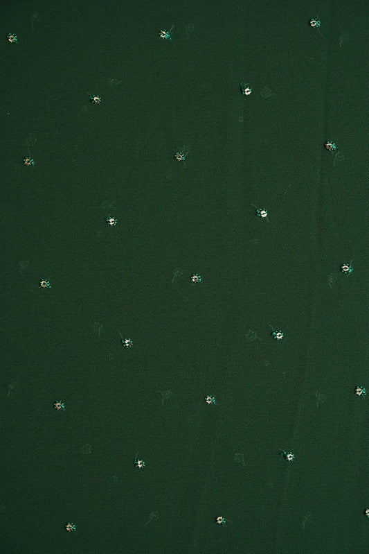 AIzaSyBcstauz-XMPRhEY21AUzeo032pxrXB5Ug - Gold Sequins Small Motif Embroidery Work On Bottle Green Georgette Fabric