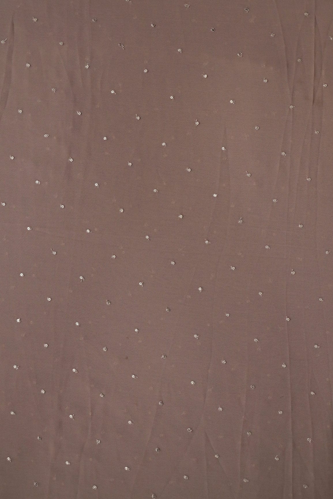 AIzaSyBcstauz-XMPRhEY21AUzeo032pxrXB5Ug - Gold Sequins Small Motif Embroidery Work On Brown Georgette Fabric