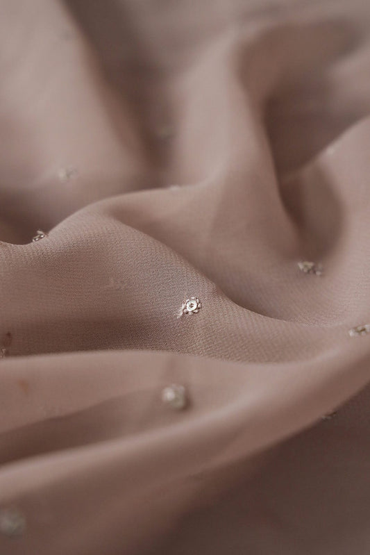 AIzaSyBcstauz-XMPRhEY21AUzeo032pxrXB5Ug - Gold Sequins Small Motif Embroidery Work On Brown Georgette Fabric