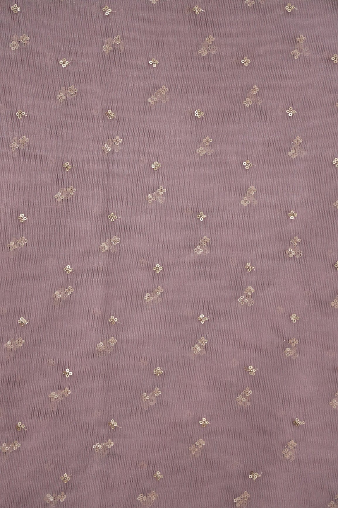 AIzaSyBcstauz-XMPRhEY21AUzeo032pxrXB5Ug - Gold Sequins Small Motif Embroidery Work On Mauve Soft Net Fabric
