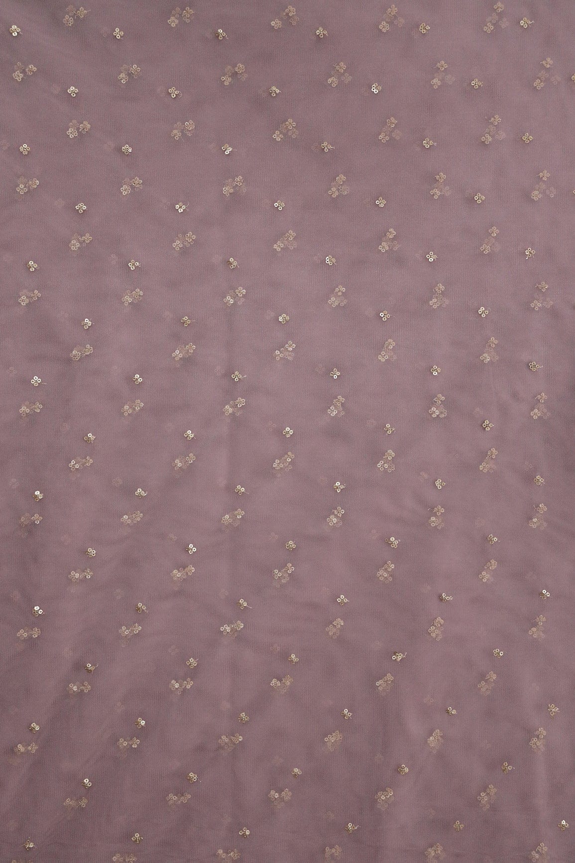 AIzaSyBcstauz-XMPRhEY21AUzeo032pxrXB5Ug - Gold Sequins Small Motif Embroidery Work On Mauve Soft Net Fabric