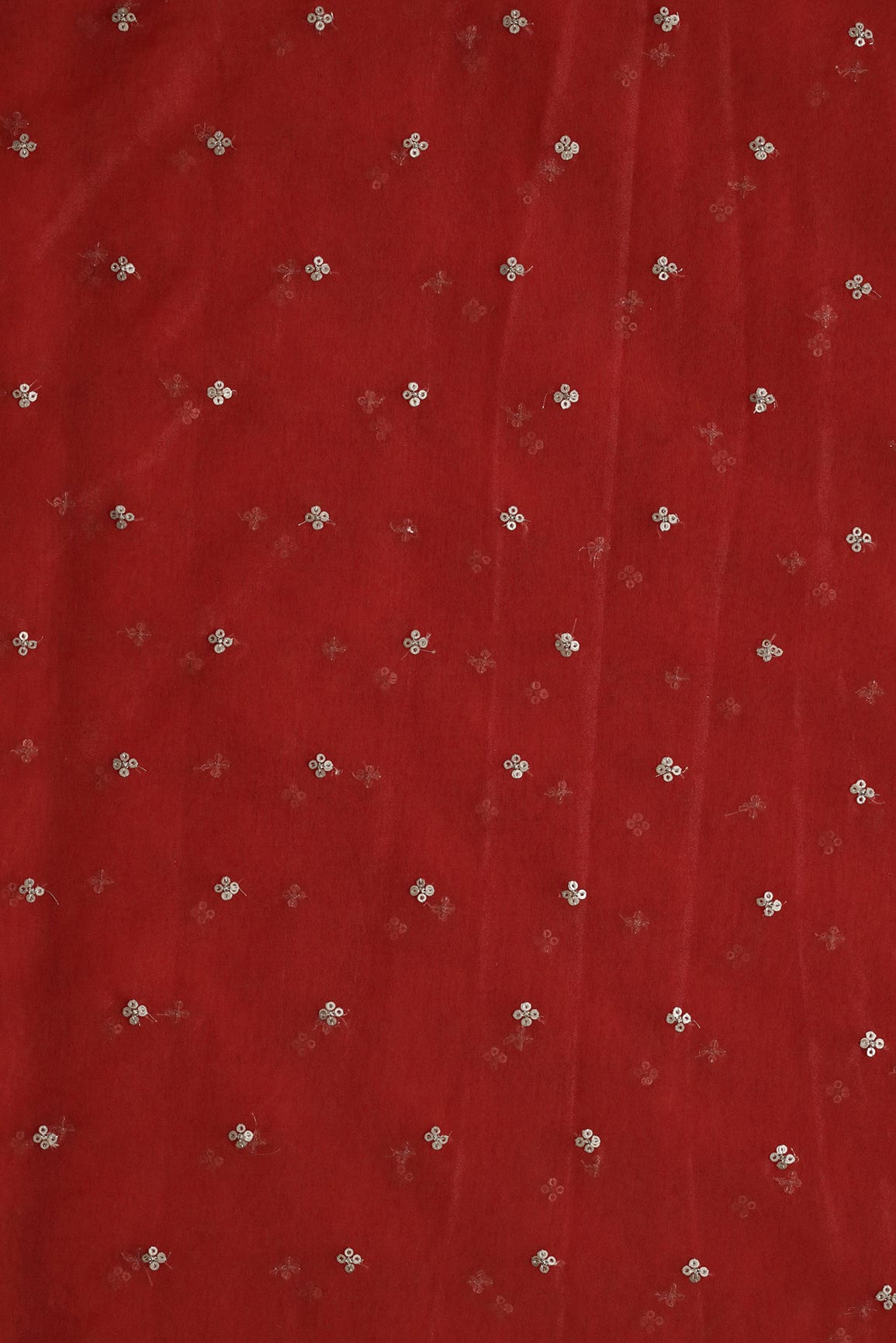 AIzaSyBcstauz-XMPRhEY21AUzeo032pxrXB5Ug - Gold Sequins Small Motif Embroidery Work On Red Organza Fabric
