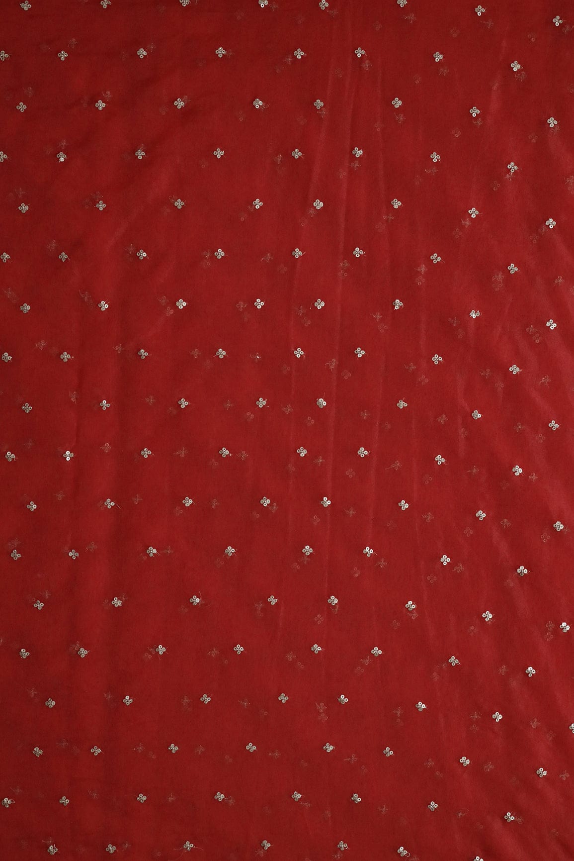 AIzaSyBcstauz-XMPRhEY21AUzeo032pxrXB5Ug - Gold Sequins Small Motif Embroidery Work On Red Organza Fabric